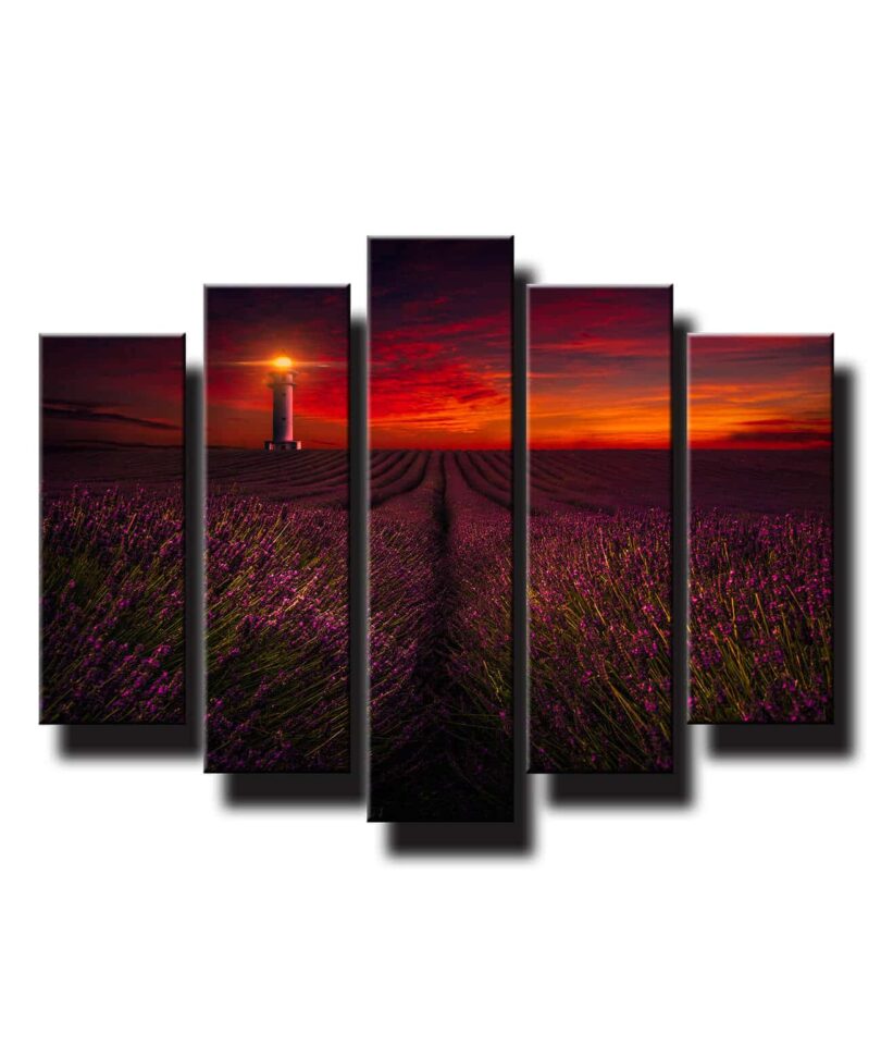 5 dielny obraz na stenu Levandulové pole pri západe slnka